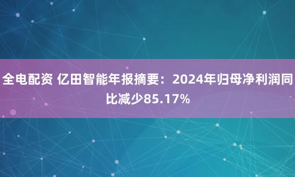 全电配资 亿田智能年报摘要：2024年归母净利润同比减少85.17%