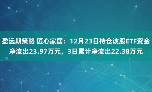 盈远期策略 匠心家居：12月23日持仓该股ETF资金净流出23.97万元，3日累计净流出22.38万元