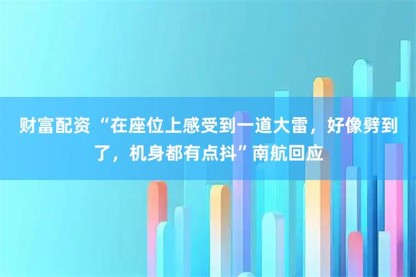 财富配资 “在座位上感受到一道大雷，好像劈到了，机身都有点抖”南航回应